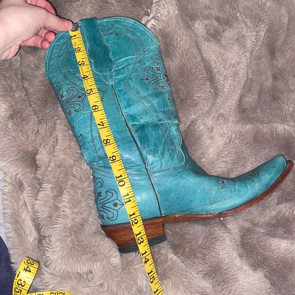 💎PECOS BILL Turquoise Leather Western Cowgirl Boots Embroidery Crosses 8.5 - Picture 15 of 16